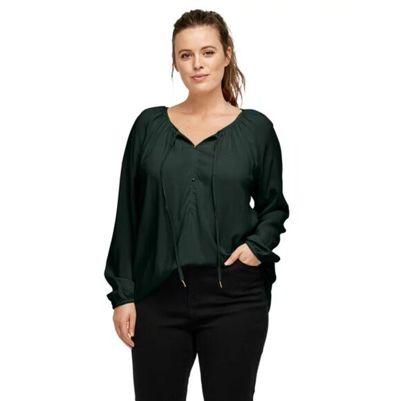 NWT Ellos Women's Tie Neck Peasant Tunic M - Picture 1 of 10